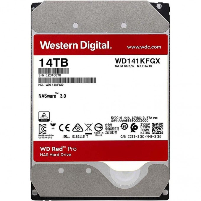 Жесткий диск WESTERN DIGITAL RED PRO , 14TB, HDD, SATA III, 3.5" WD141KFGX Жесткий диск WESTERN DIGITAL RED PRO , 14TB, HDD, SATA III, 3.5" WD141KFGX